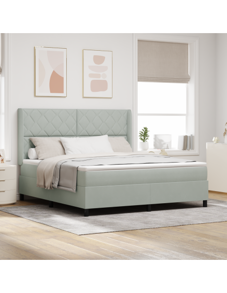 Letto a molle con materasso Grigio chiaro 180 x 200 cm Velluto