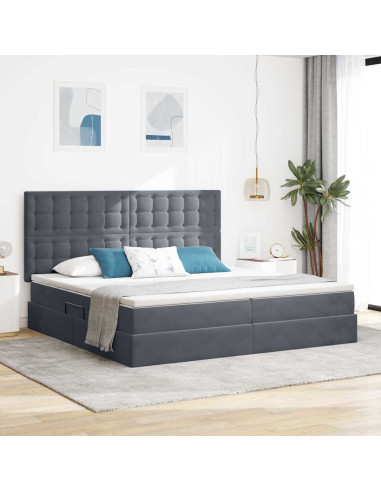 Letto con contenitore e LED Grigio scuro 200 x 200 cm Velluto