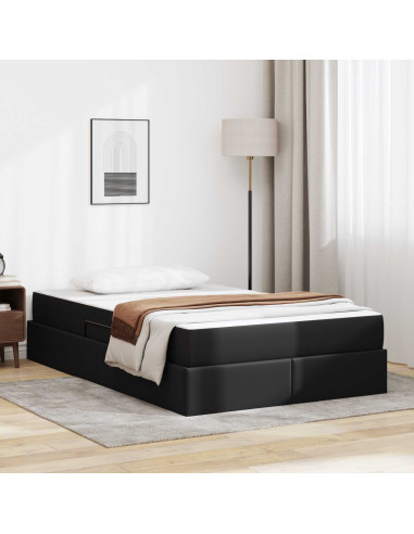 Letto con contenitore e materasso 2 pcs Nero Pelle