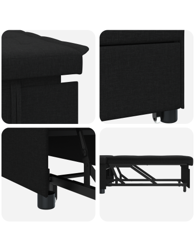 Divano Letto Estraibile 50cm Nero Legno compensato
