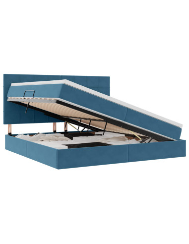 Letto con contenitore e LED Blu Scuro 200 x 200 cm Velluto