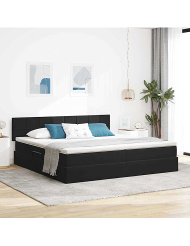 Letto con contenitore e LED con led Nero 200 x 200 cm Velluto