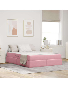 Letto con contenitore e materasso Rosa 140 x 200 cm Velluto