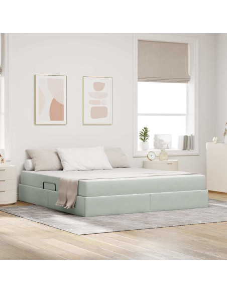 Letto con contenitore e materasso Grigio chiaro 160 x 200 cm