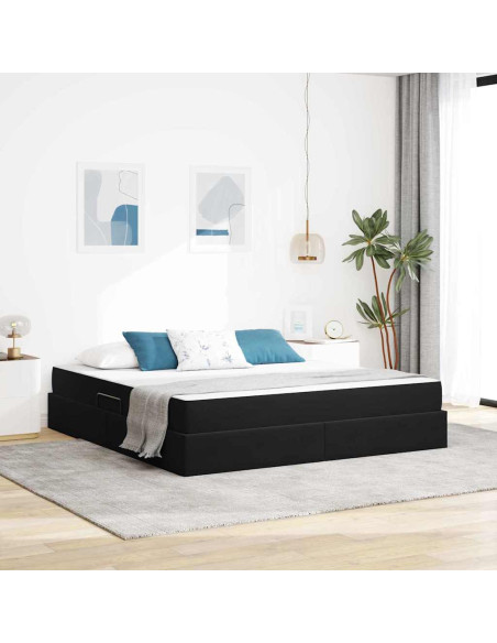 Letto con contenitore e materasso Nero 180 x 200 cm Velluto