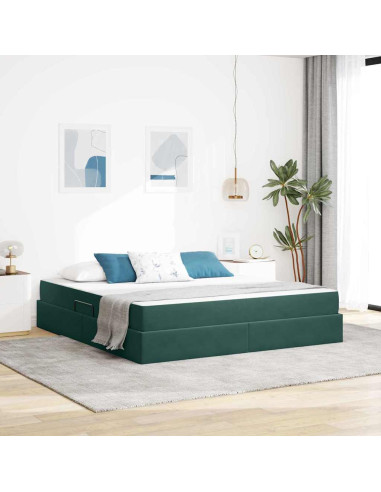 Letto con contenitore e materasso Verde Scuro 180 x 200 cm