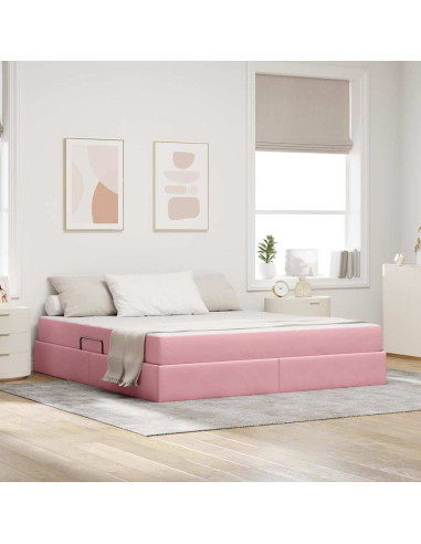 Letto con contenitore e materasso Rosa 180 x 200 cm Velluto