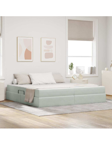 Letto con contenitore e materasso Grigio chiaro 200 x 200 cm