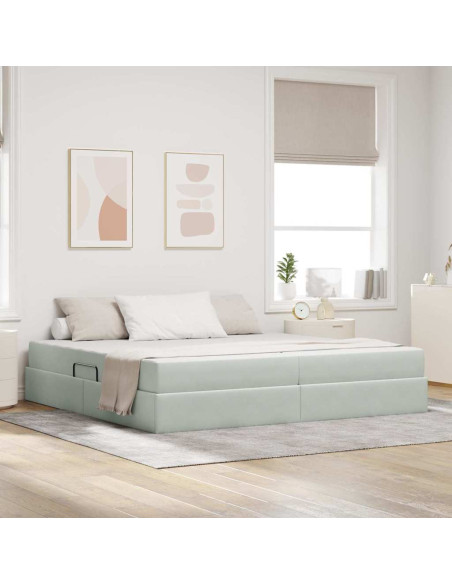 Letto con contenitore e materasso Grigio chiaro 200 x 200 cm
