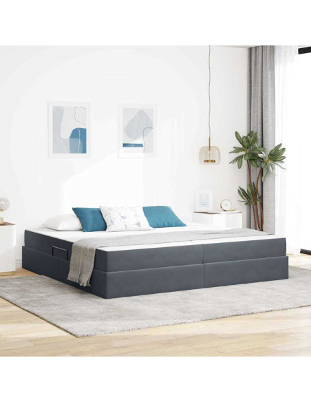 Letto con contenitore e materasso Grigio scuro 200 x 200 cm