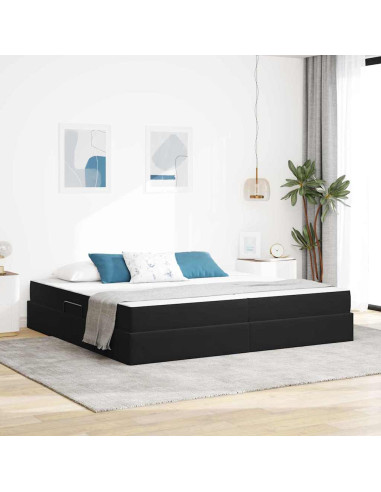 Letto con contenitore e materasso Nero 200 x 200 cm Velluto