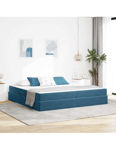 Letto con contenitore e materasso Blu Scuro 200 x 200 cm