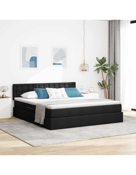 Letto con contenitore e LED con led Nero 180 x 200 cm Tessuto