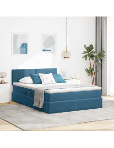 Letto con contenitore e LED Blu Scuro 140 x 190 cm Velluto