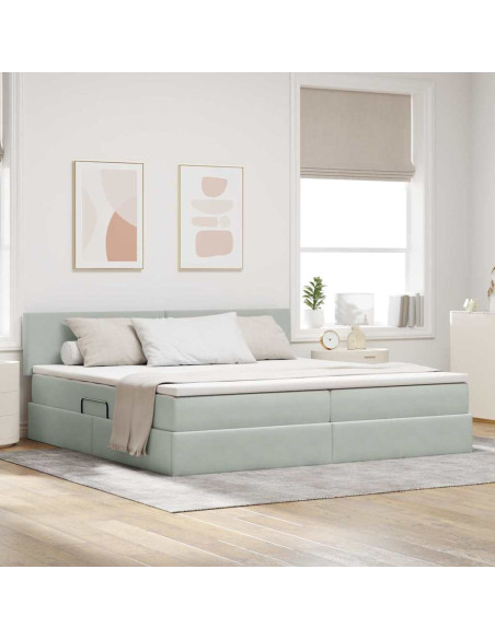 Letto con contenitore e LED Grigio chiaro 200 x 200 cm Velluto