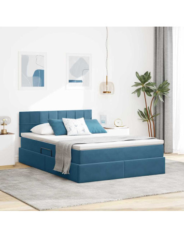 Letto con contenitore e LED Blu Scuro 140 x 190 cm Velluto