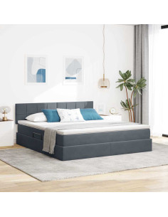 Letto con contenitore e LED Grigio scuro 180 x 200 cm Velluto