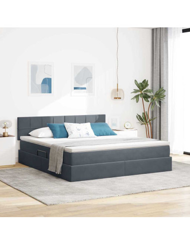 Letto con contenitore e LED Grigio scuro 180 x 200 cm Velluto