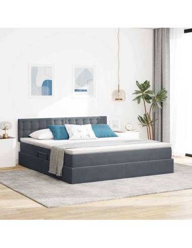 Letto con contenitore e LED Grigio scuro 180 x 200 cm Velluto