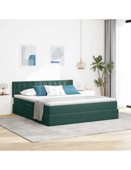 Letto con contenitore e LED Verde Scuro 180 x 200 cm Velluto