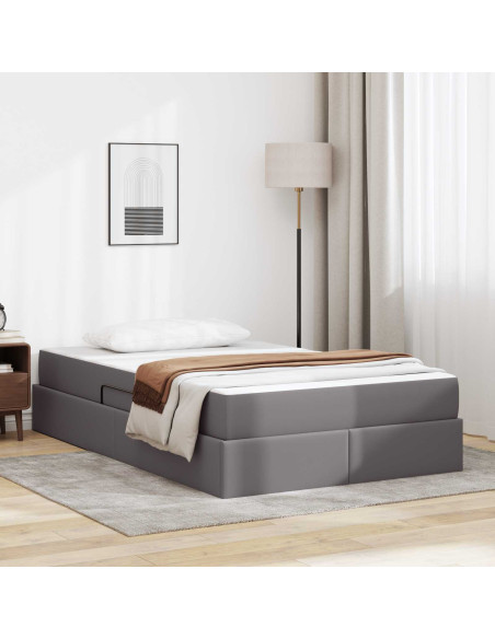 Letto con contenitore e materasso 2 pcs Grigio Pelle