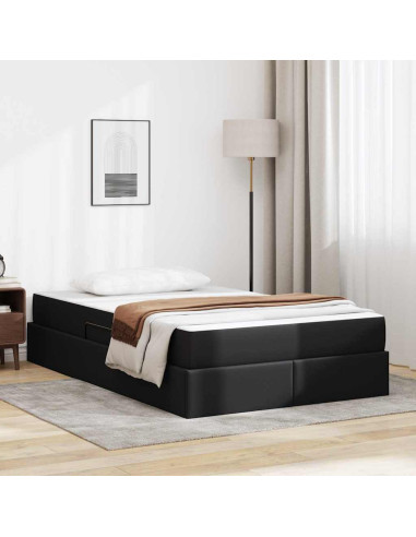 Letto con contenitore e materasso 2 pcs Nero Pelle