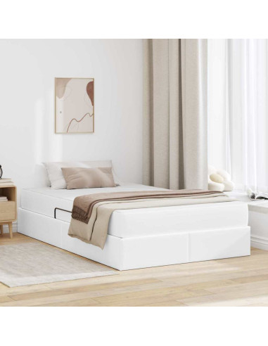 Letto con contenitore e materasso 2 pcs Bianco Pelle
