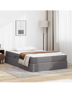 Letto con contenitore e materasso 2 pcs Grigio Pelle