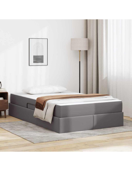 Letto con contenitore e materasso 2 pcs Grigio Pelle
