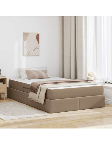 Letto con contenitore e materasso 2 pcs Cappuccino Pelle
