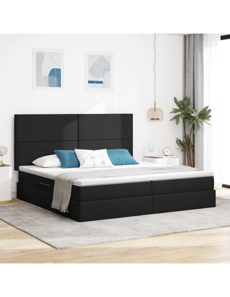 Letto con contenitore e LED Nero 200 x 200 cm Poliestere
