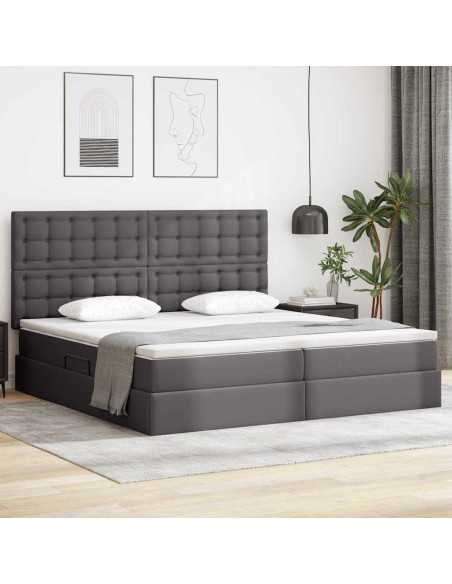 Letto con Contenitore Grigio 200 x 200 cm Pelle Sintetica