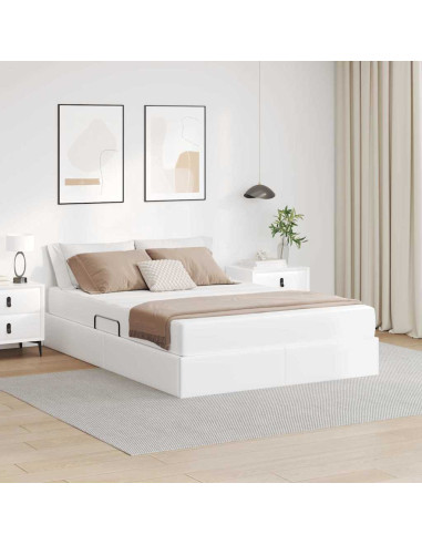 Letto con contenitore e materasso 2 pcs Bianco Pelle