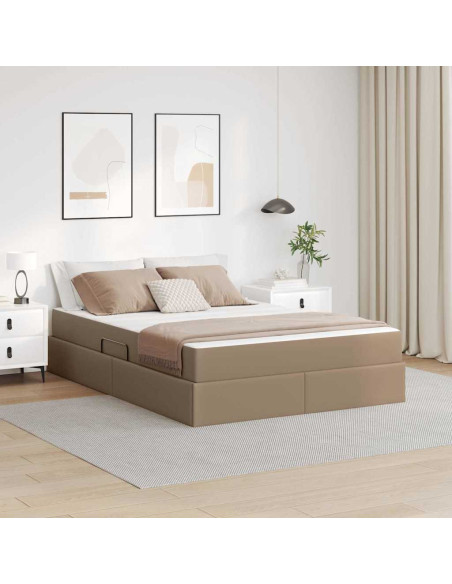 Letto con contenitore e materasso 2 pcs Cappuccino Pelle