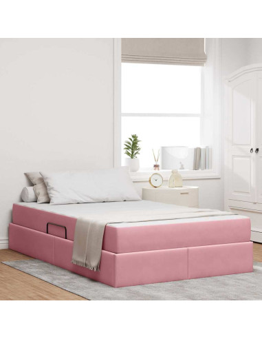 Letto con contenitore e materasso Rosa 120 x 200 cm Velluto