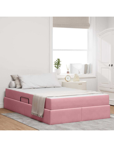 Letto con contenitore e materasso Rosa 120 x 200 cm Velluto