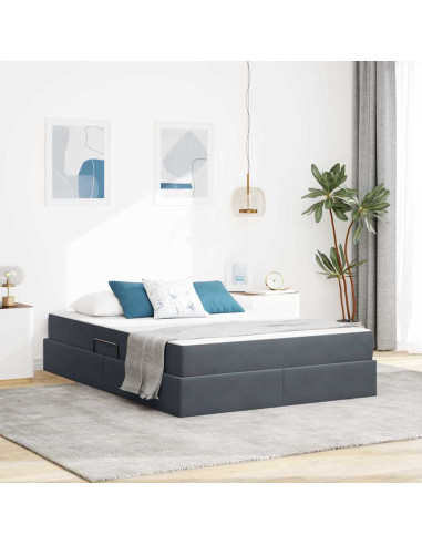 Letto con contenitore e materasso Grigio scuro 140 x 190 cm