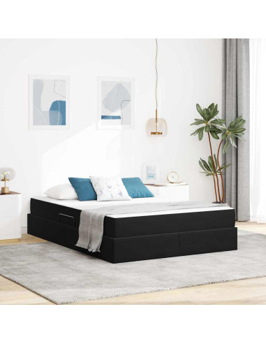 Letto con contenitore e materasso Nero 140 x 190 cm Velluto