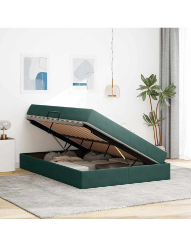 Letto con contenitore e materasso Verde Scuro 140 x 190 cm