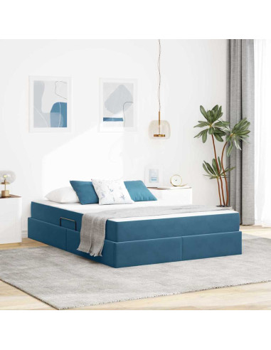 Letto con contenitore e materasso Blu Scuro 140 x 190 cm
