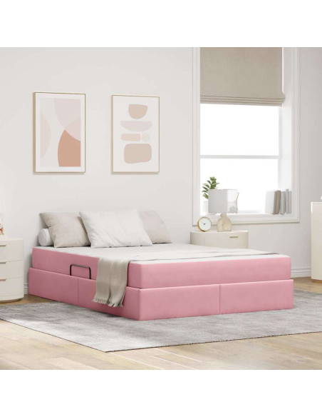 Letto con contenitore e materasso Rosa 140 x 190 cm Velluto