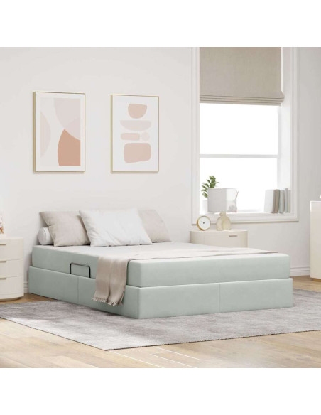 Letto con contenitore e materasso Grigio chiaro 140 x 200 cm