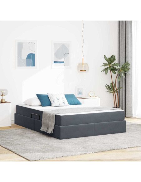 Letto con contenitore e materasso Grigio scuro 140 x 200 cm