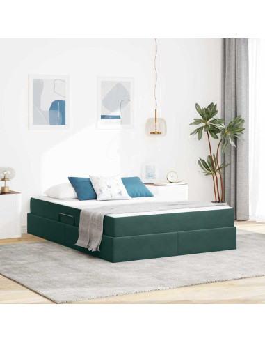Letto con contenitore e materasso Verde Scuro 140 x 200 cm