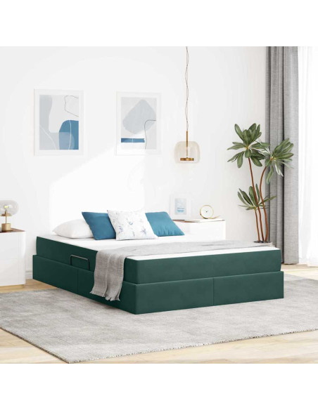 Letto con contenitore e materasso Verde Scuro 140 x 200 cm