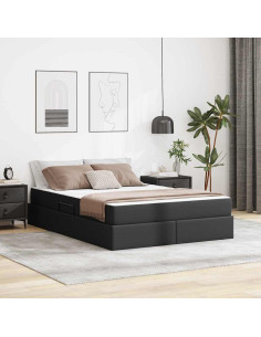 Letto con contenitore e materasso 2 pcs Nero Pelle