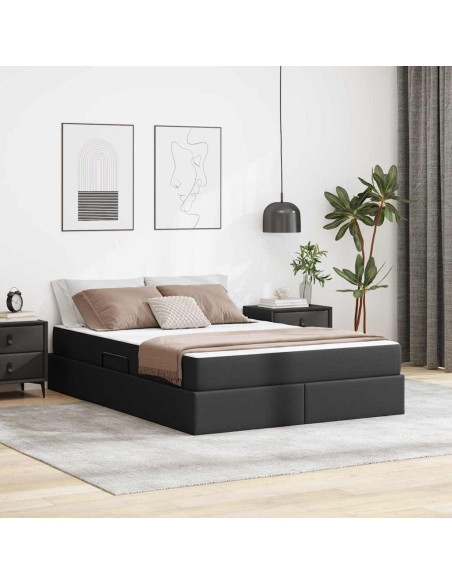 Letto con contenitore e materasso 2 pcs Nero Pelle