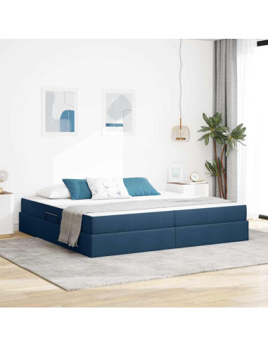 Letto con contenitore e materasso Blu 200 x 200 cm Poliestere