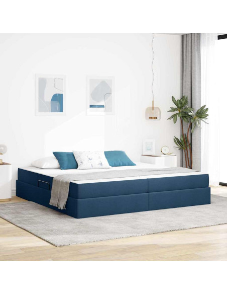 Letto con contenitore e materasso Blu 200 x 200 cm Poliestere