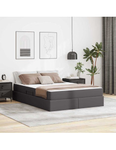 Letto con contenitore e materasso 2 pcs Grigio Pelle